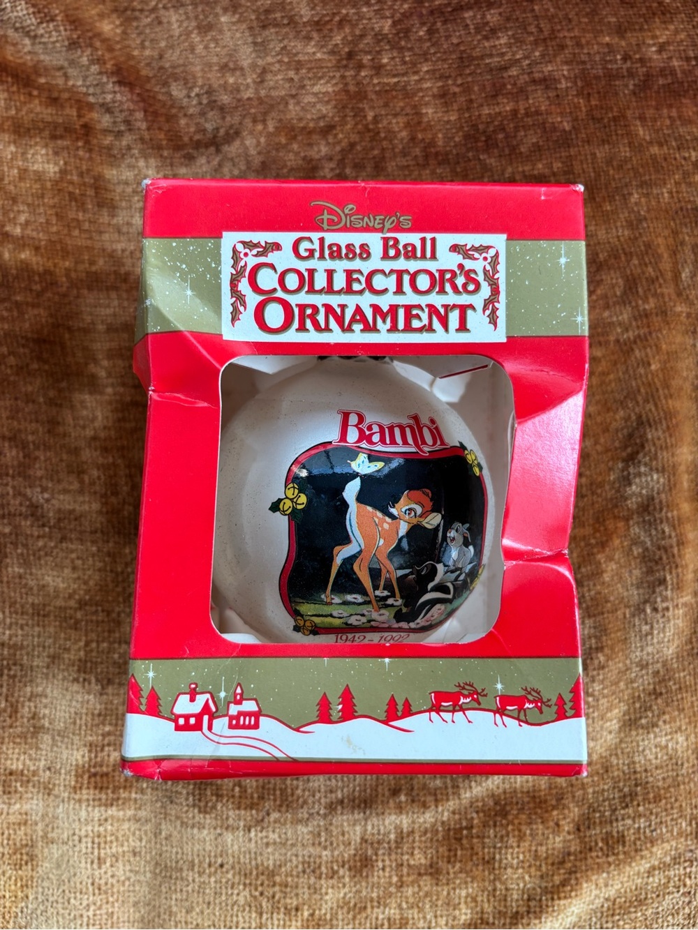 Disney Bambi Holiday Glass Ball Ornament - White and Red Accents